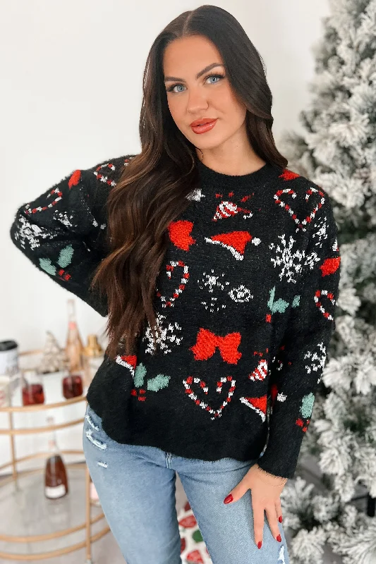 Just Christmas Things Oversized Holiday Sweater (Black Multi)