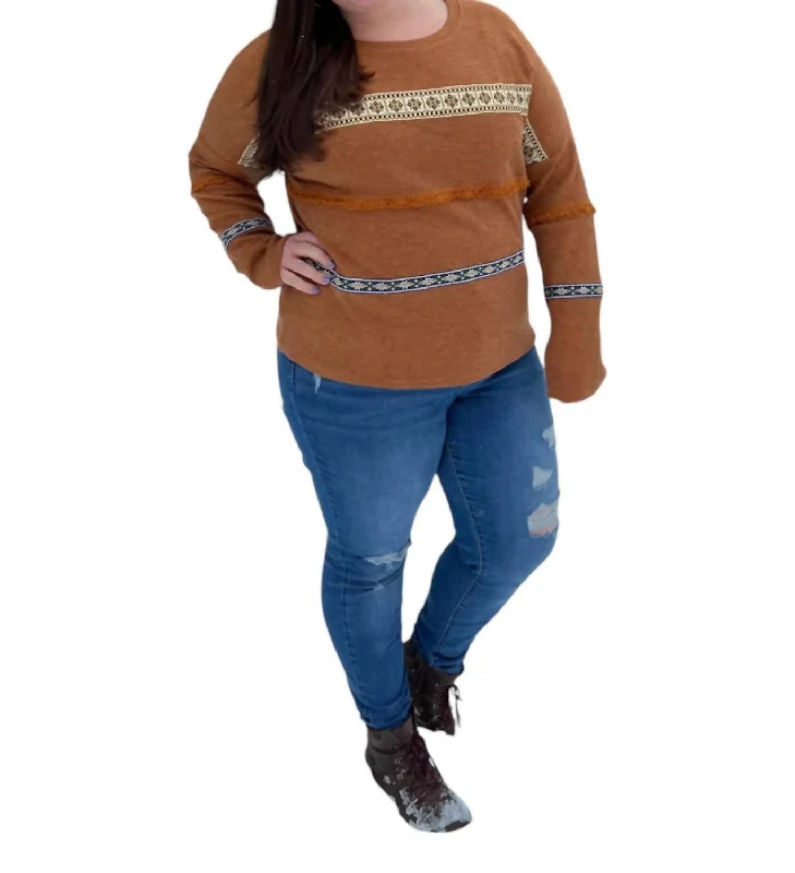 Long Sleeve Sweater Plus In Camel Brown