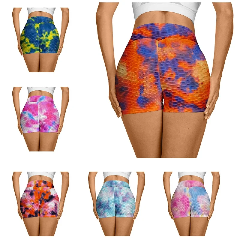 4Pack Womens High Waisted AntiCellulite TieDye Biker Shorts Size SXl