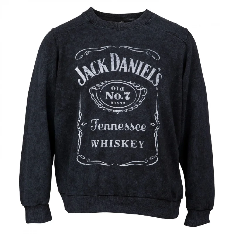 Jack Daniels Label Womens Mineral Wash Crew Neck Fleece Sweatshirt