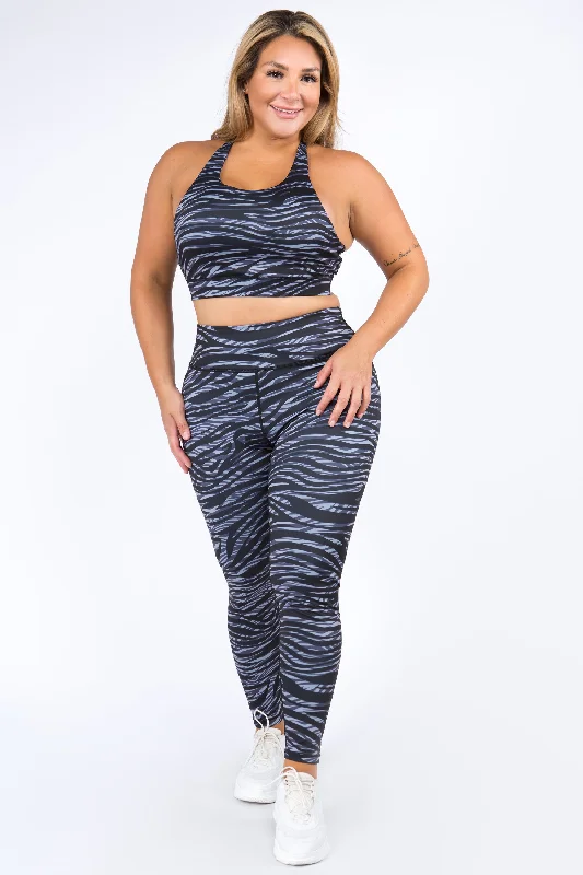 Plus Size Toned Zebra Print Active Set