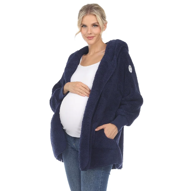 White Mark Womens Maternity Plush Hooded Cardigan With Pockets Size S4X