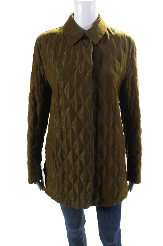 Allegri Womens Quilted Textured Button Down Jacket Green