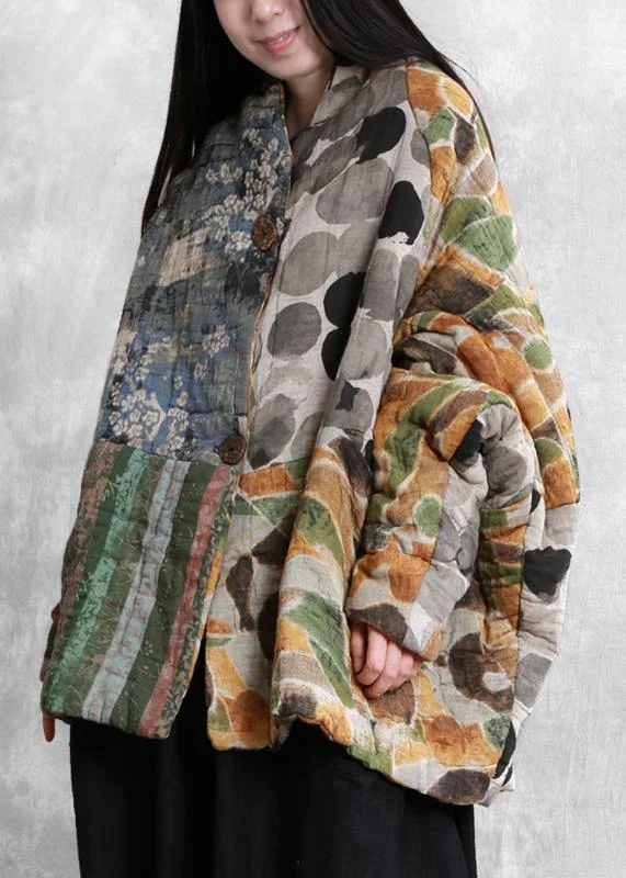 Casual Floral Winter Coats Oversized Snow Batwing Sleeve Pockets Coats