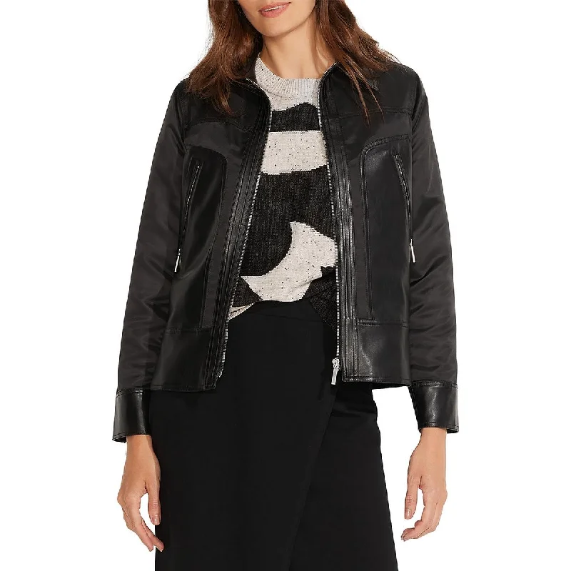 Nic + Zoe Womens   Faux Leather Short Motorcycle Jacket