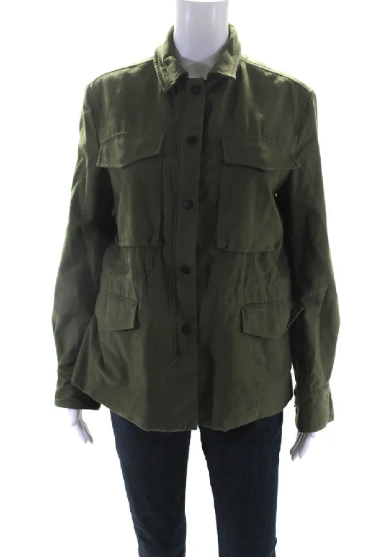 Rag & Bone Jean Womens Collared Drawstring Waist Zippered Jacket Green