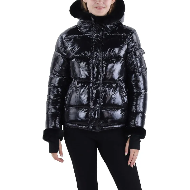 S13/NYC Womens Lacquer Jane Faux Fur Trim Hooded Puffer Jacket