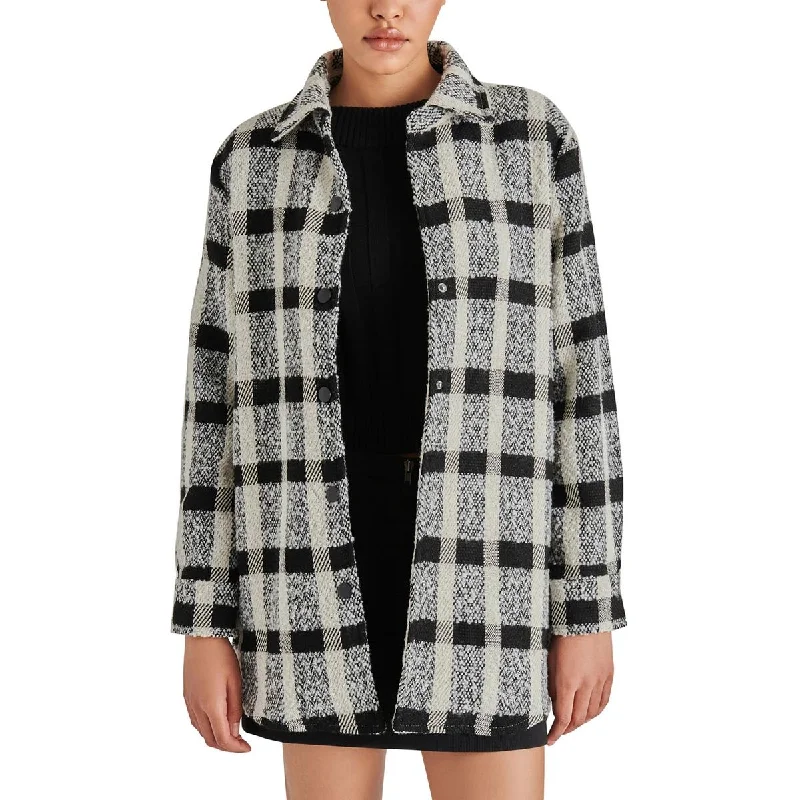 Steve Madden Womens Eldrige Wool Blend Plaid Shirt Jacket