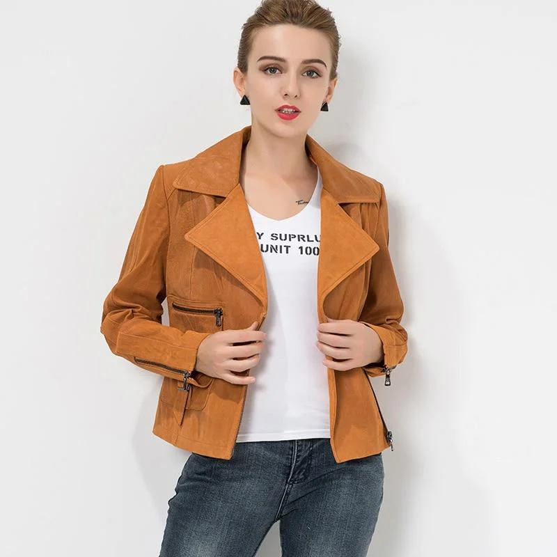 Women's Plus Size Pigskin Leather Jacket Denim Jacket Slim fit Coat