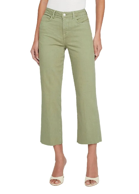 Wanda High Rise Crop Wide Leg Jeans In Soft Army