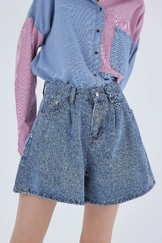 Zoe Pintucked Denim Shorts