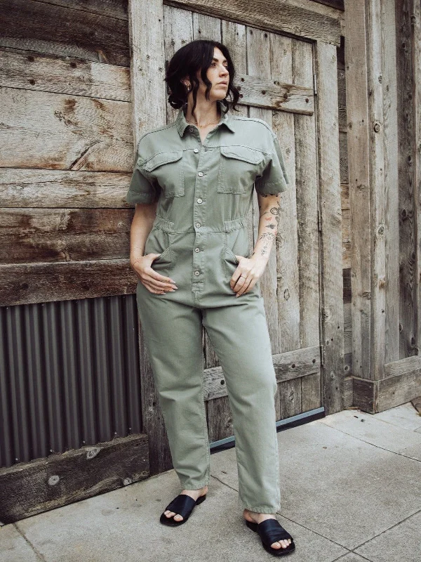 Free People Marci Denim Jumpsuit - Washed Army