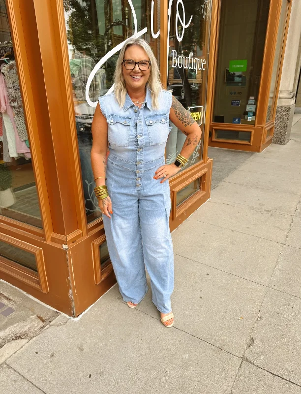 Oh I Love It Denim Button-Up Jumpsuit-Final Sale Online Only