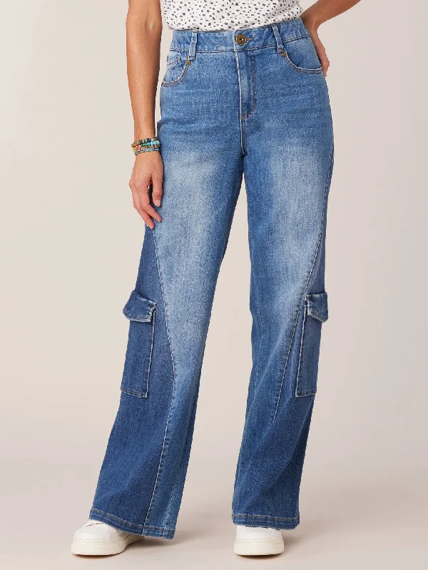 "Ab"solution Skyrise Cargo Pocket Uneven Yoke Wide Leg Jean