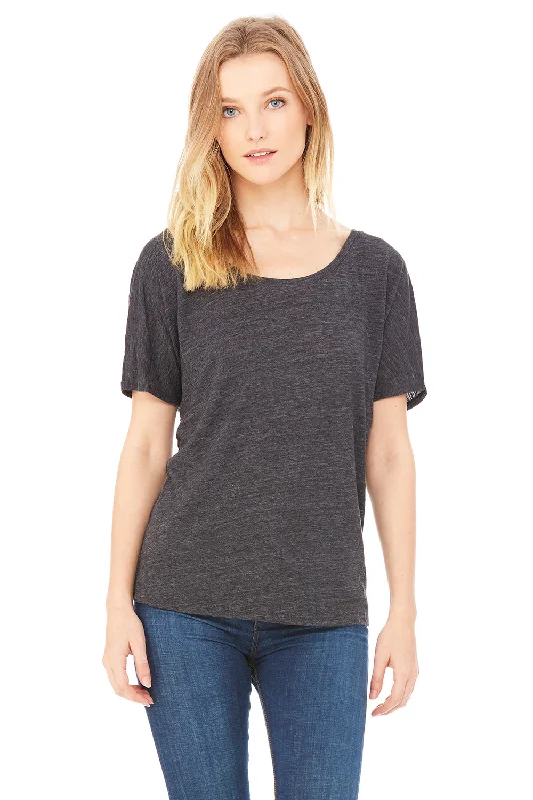 Bella + Canvas Womens Slouchy Short Sleeve Wide Neck T-Shirt - Charcoal Black Slub