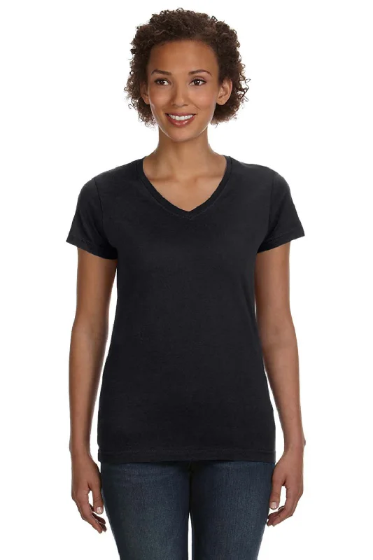 LAT Womens Fine Jersey Short Sleeve V-Neck T-Shirt - Black