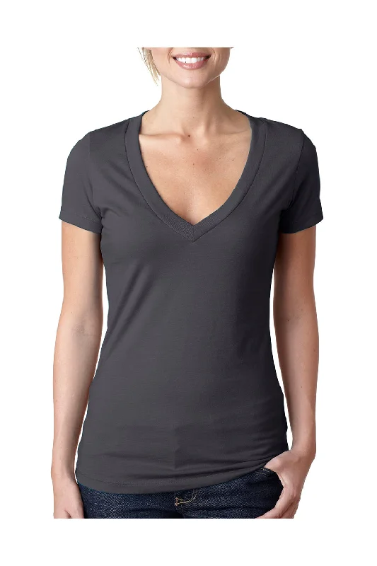 Next Level Womens CVC Jersey Short Sleeve V-Neck T-Shirt - Charcoal Grey - Closeout