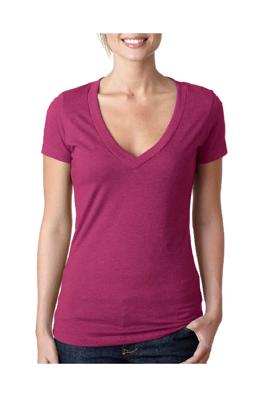 Next Level Womens CVC Jersey Short Sleeve V-Neck T-Shirt - Lush Pink - Closeout