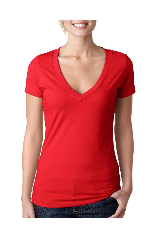 Next Level Womens CVC Jersey Short Sleeve V-Neck T-Shirt - Red - Closeout