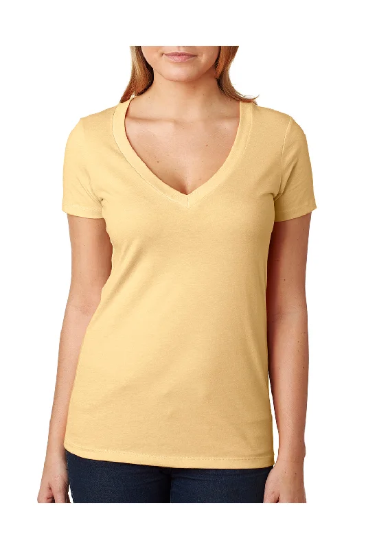 Next Level Womens CVC Jersey Short Sleeve V-Neck T-Shirt - Banana Cream Yellow - Closeout