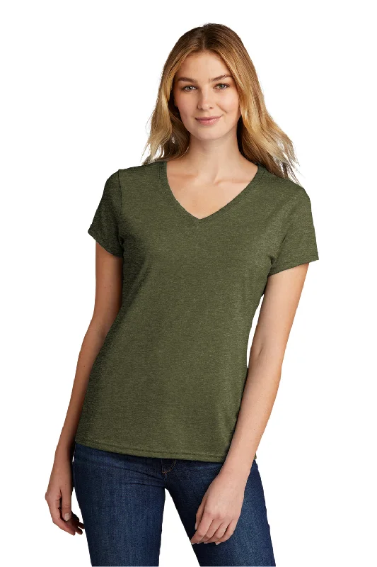 Port & Company Womens Short Sleeve V-Neck T-Shirt - Heather Military Green