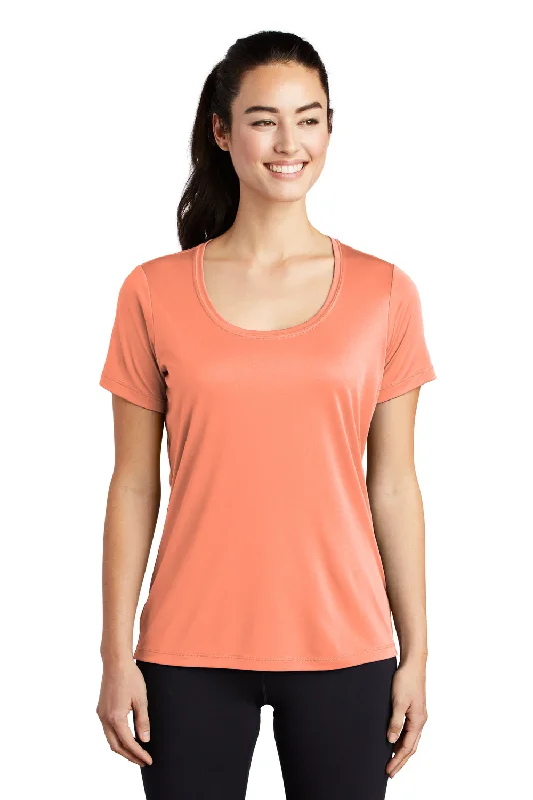 Sport-Tek Womens Moisture Wicking Short Sleeve Scoop Neck T-Shirt - Soft Coral Orange